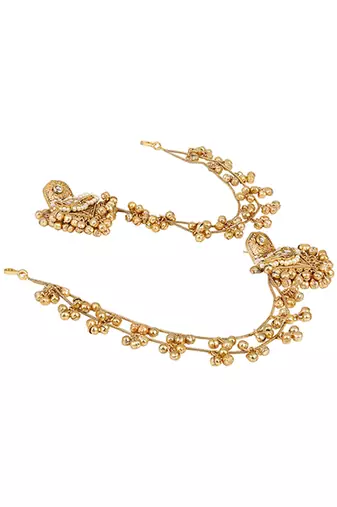 Gold plated kundan polki earrings with earchains