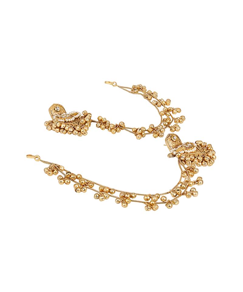 Gold plated kundan polki earrings with earchains