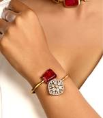 Red stone kundan polki statement cuff bracelet