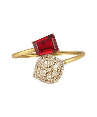 Red stone kundan polki statement cuff bracelet 2