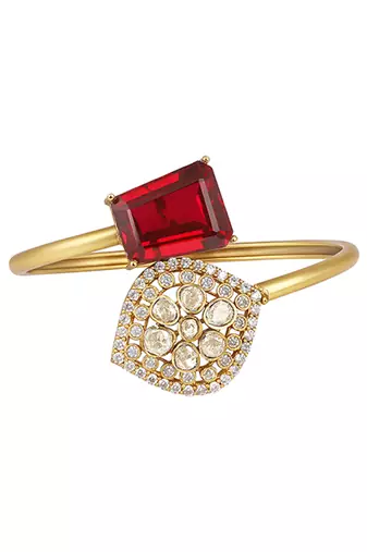 Red stone kundan polki statement cuff bracelet