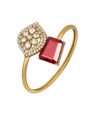Red stone kundan polki statement cuff bracelet 3