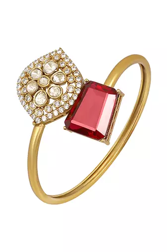 Red stone kundan polki statement cuff bracelet