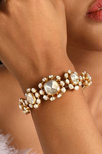 Gold plated kundan polki bracelet