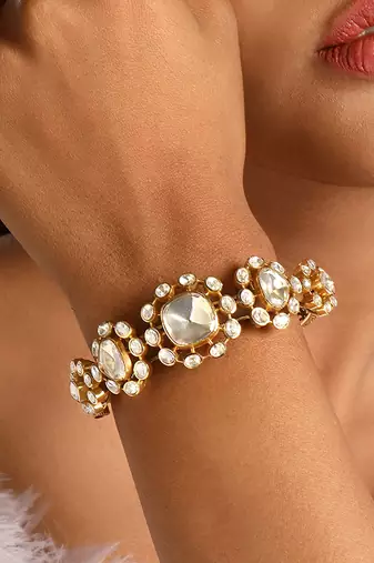 Gold plated kundan polki bracelet