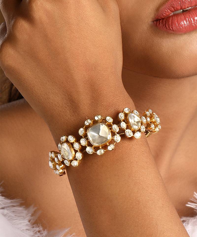 Gold plated kundan polki bracelet