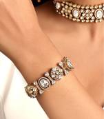 Gold plated kundan polki heavy segmented bracelet