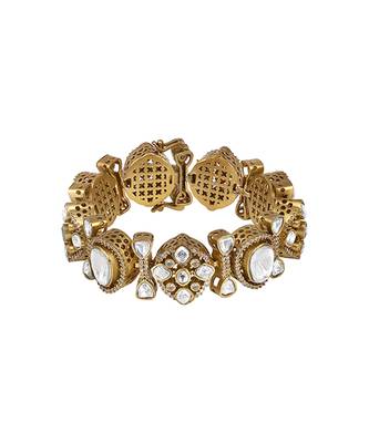 Gold plated kundan polki heavy segmented bracelet 2