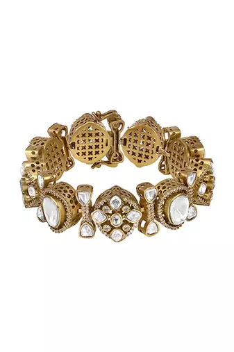Gold plated kundan polki heavy segmented bracelet