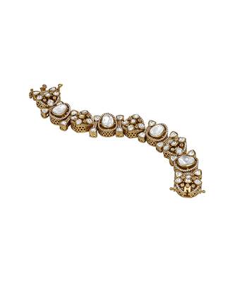 Gold plated kundan polki heavy segmented bracelet 3