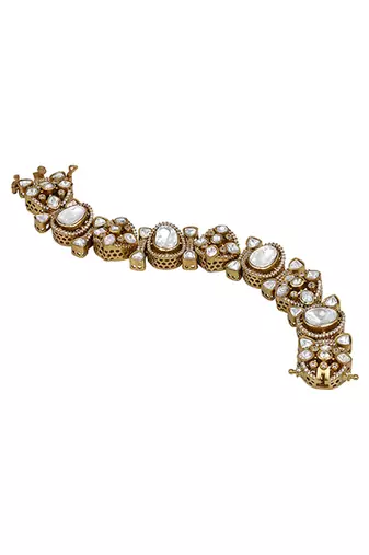Gold plated kundan polki heavy segmented bracelet