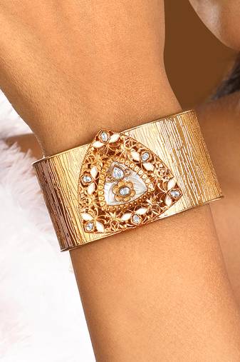 Gold plated meenakari cuff bracelet