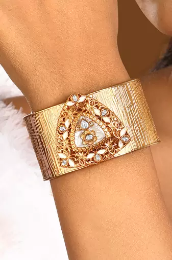 Gold plated meenakari cuff bracelet