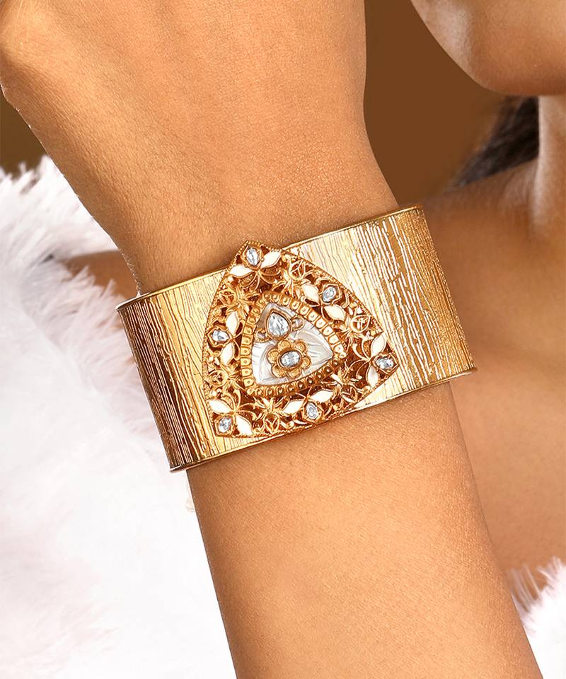 Gold plated meenakari cuff bracelet