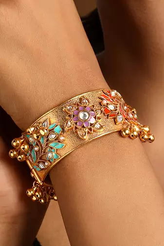 Gold plated multicolor kundan enamel kada