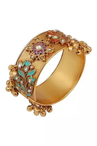 Gold plated multicolor kundan enamel kada