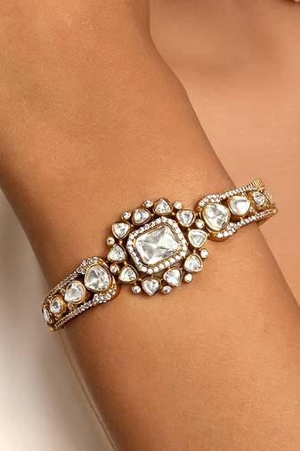 Gold plated kundan polki bracelet