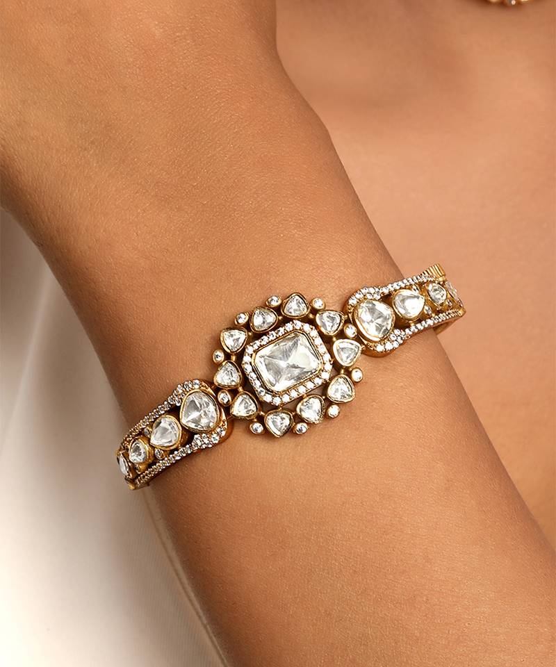 Gold plated kundan polki bracelet