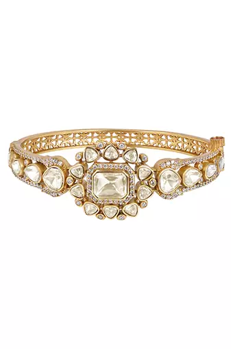 Gold plated kundan polki bracelet