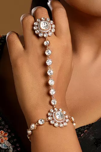 Gold plated kundan polki haathphool