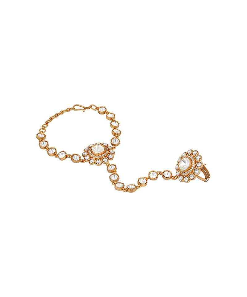 Gold plated kundan polki haathphool