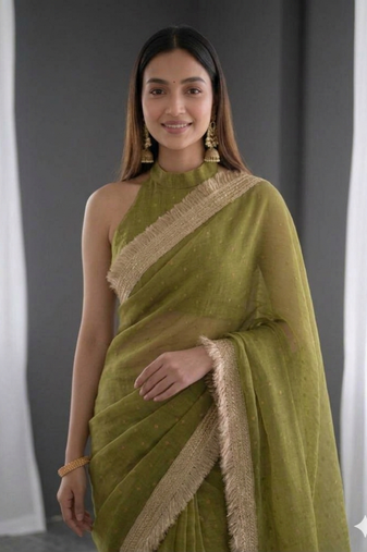 Jimichoo jacquard embellished sequinned wedding wear saree