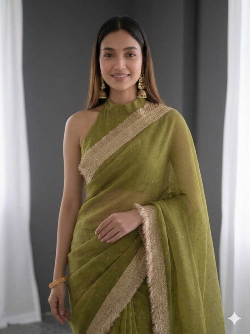 Jimichoo jacquard embellished sequinned wedding wear saree