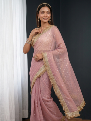 Jimichoo jacquard embellished sequinned wedding wear saree 2