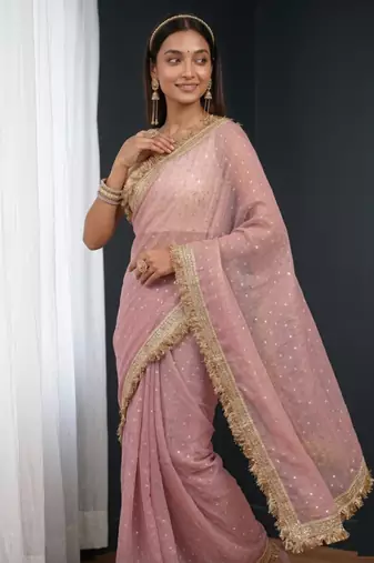 Jimichoo jacquard embellished sequinned wedding wear saree