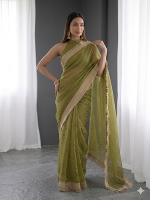 Jimichoo jacquard embellished sequinned wedding wear saree 3