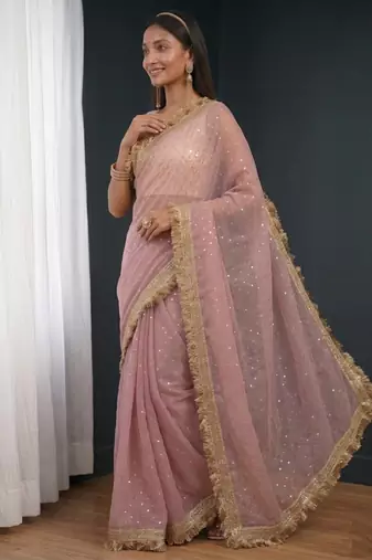 Jimichoo jacquard embellished sequinned wedding wear saree