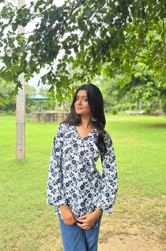The Indigo Jaal Flared-Sleeve Kurti