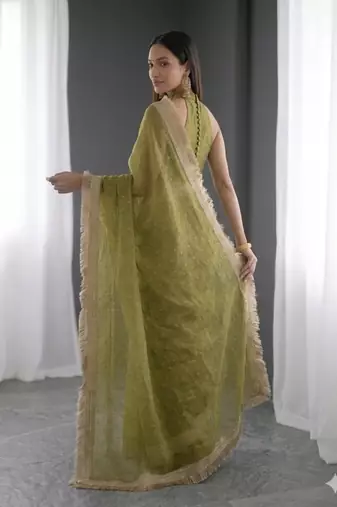 Jimichoo jacquard embellished sequinned wedding wear saree