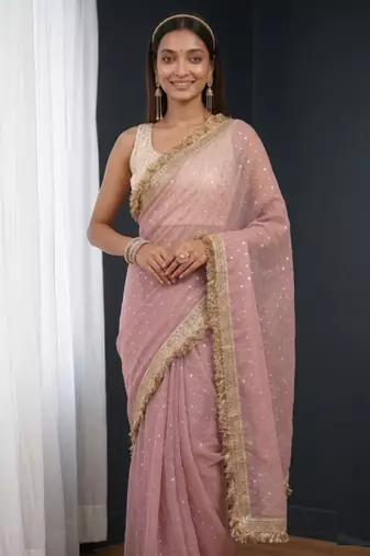 Jimichoo jacquard embellished sequinned wedding wear saree