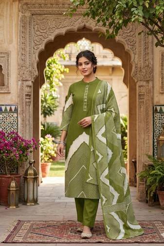 Olive Green Leheriya Print Kurta Set
