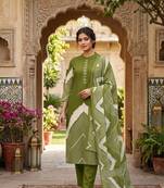 Olive Green Leheriya Print Kurta Set