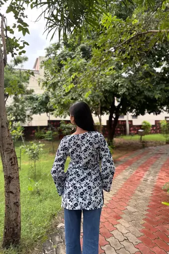 The Indigo Jaal Flared-Sleeve Kurti