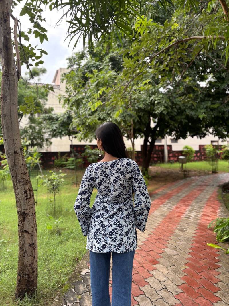 The Indigo Jaal Flared-Sleeve Kurti