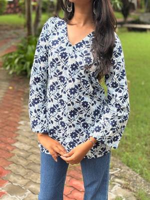 The Indigo Jaal Flared-Sleeve Kurti 3
