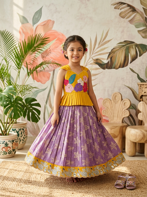 Festivewear lavender viscose tissue embroidered lace gown with maggam work koti 1