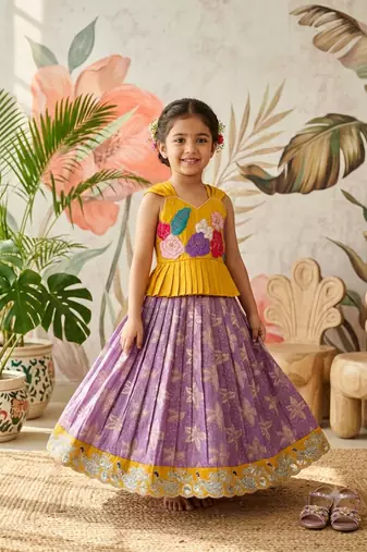 Festivewear lavender viscose tissue embroidered lace gown with maggam work koti