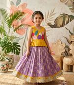 Festivewear lavender viscose tissue embroidered lace gown with maggam work koti