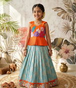 Festivewear skyblue viscose tissue embroidered lace gown with maggam work koti