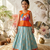 Festivewear skyblue viscose tissue embroidered lace gown with maggam work koti