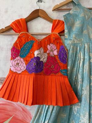 Festivewear skyblue viscose tissue embroidered lace gown with maggam work koti 4