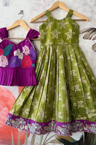 Festivewear perrot viscose tissue embroidered lace gown with maggam work koti