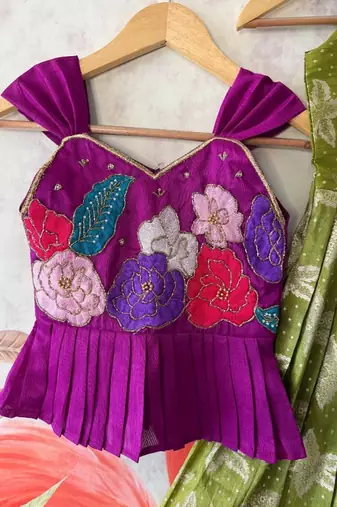 Festivewear perrot viscose tissue embroidered lace gown with maggam work koti