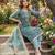 Teal blue organza banarasi handwork suit set with dupatta