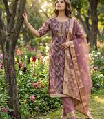 Pink organza banarasi handwork suit set with dupatta