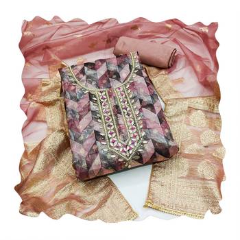 Pink organza banarasi handwork suit set with dupatta 4